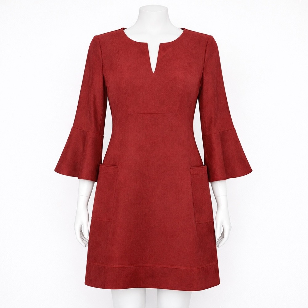 IC by Connie K Red Suede Dress Women's Size Small Bell‎ Sleeves